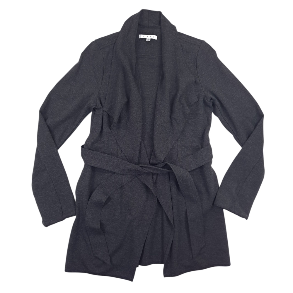 CAbi Take Charge Cardigan Open Front Jacket Waterfall Tie Wrap Dark Gray - Small